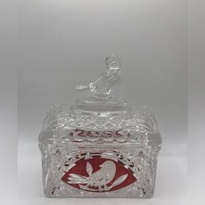 Hofbauer Byrdes Collection German Lead Crystal Trinket Box Red Flash Bird Top